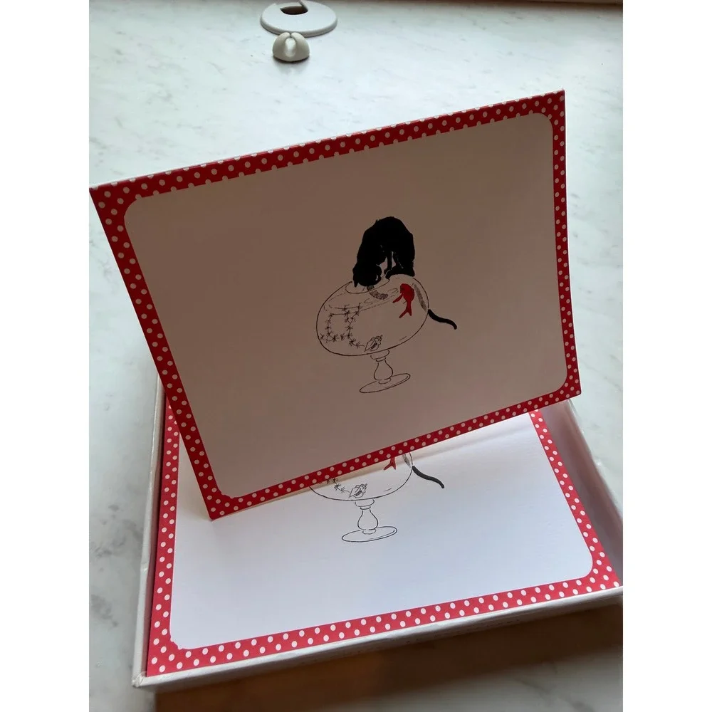 VTG Metropolitan Museum of Art Cat Note Cards  Red White Polka Dot Stationery